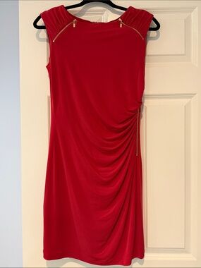 Cache - Red Dress with Gold Zip Details